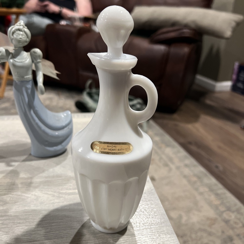 Vintage White Milk Glass Paneled Cruet Oil Vinegar Grecian Vase Lekythos Greek